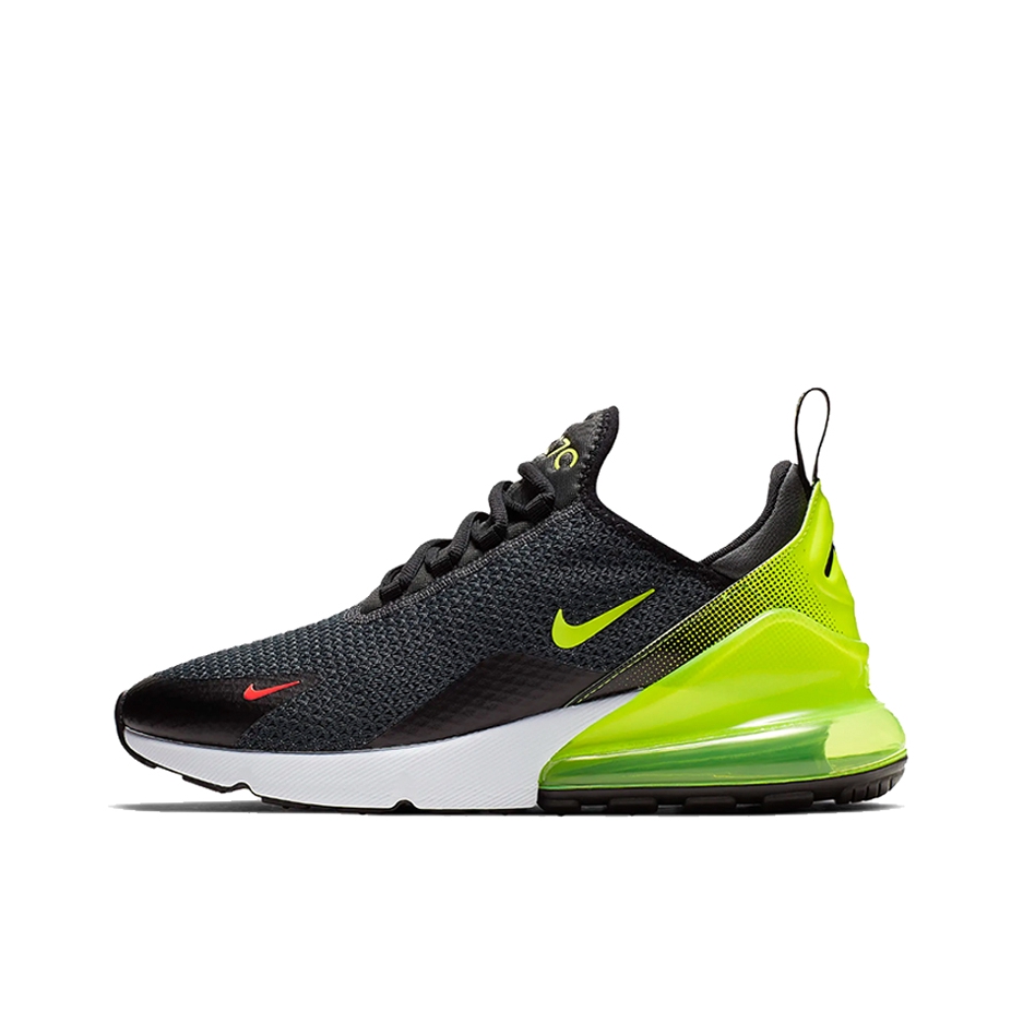推荐商品：Nike Air Max 270 气垫缓震 轻便透气 耐磨 时尚复古 舒适百搭 防滑 支撑 防水 织物 跑鞋 Volt/Black/Bright Crimson 黑色/荧光绿/红