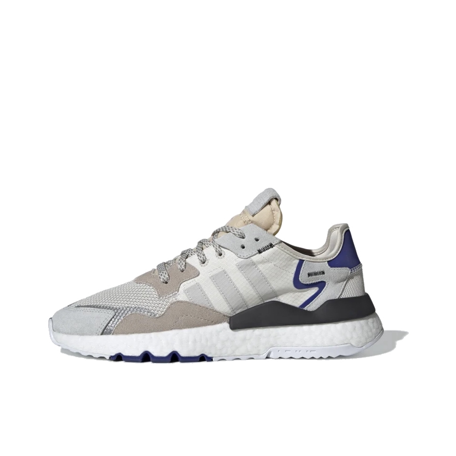 推荐商品：adidas Originals Nite Jogger BOOST 透气 防滑 支撑 中底 复古 运动休闲鞋 Raw White/Active Blue/Grey 原灰白/浅灰/浅棕