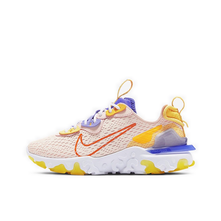 推荐商品：Nike React Vision 跑鞋 耐磨缓震休闲轻便透气机能解构运动织物合成革泡棉包裹性 Washed Coral/Sapphire/Laser Orange 粉黄蓝
