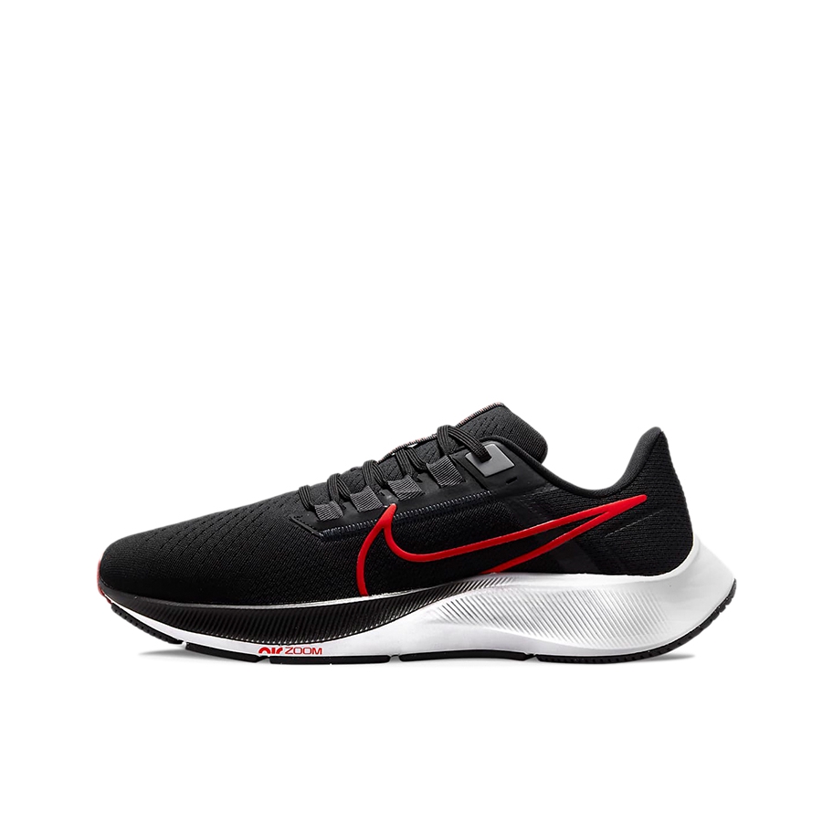 推荐商品：Nike Air Zoom Pegasus 38 跑鞋 气垫缓震透气舒适轻便防滑耐磨休闲运动织物圆头回弹平跟 黑色/红色