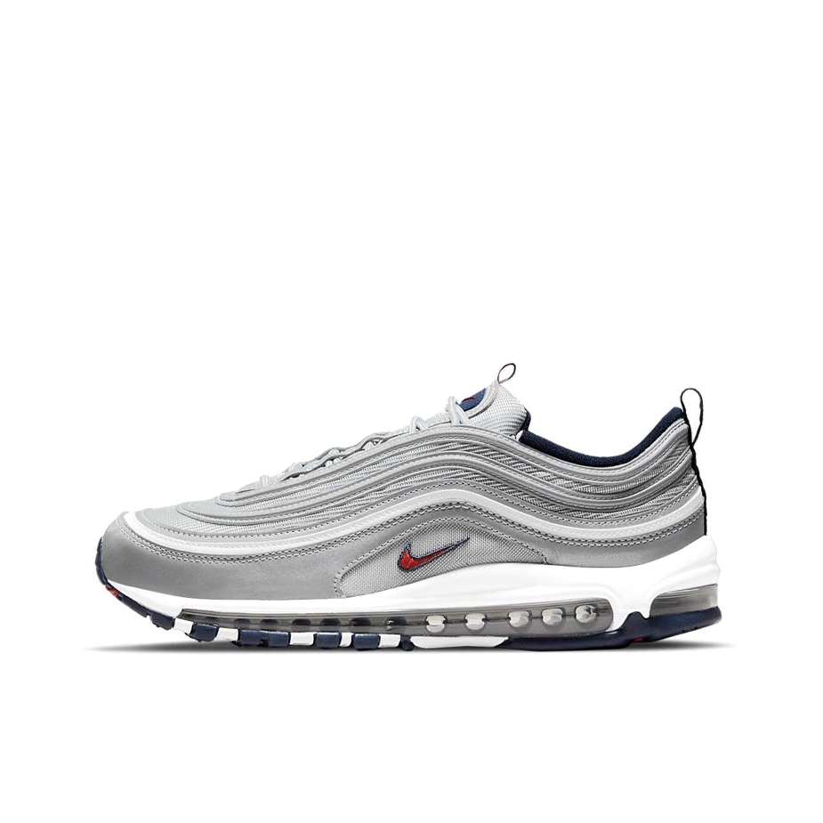推荐商品：Nike Air Max 97 跑鞋 气垫减震全掌舒适透气防滑耐磨百搭复古织物合成革运动时尚圆头包裹性支撑 波多黎各 灰/蓝/红