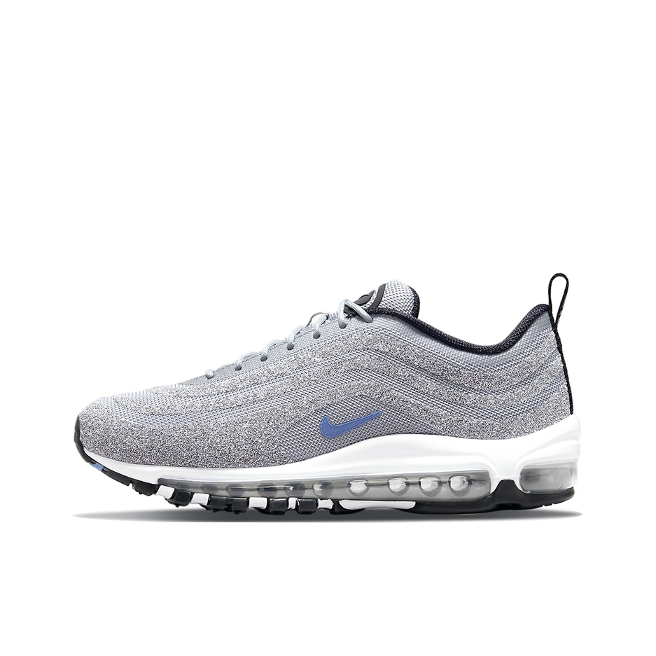 推荐商品：Nike Air Max 97 跑鞋 气垫减震全掌舒适透气防滑耐磨百搭复古织物合成革运动时尚圆头包裹性支撑 Polar Blue 施华洛世奇联名/女款/灰色/白色
