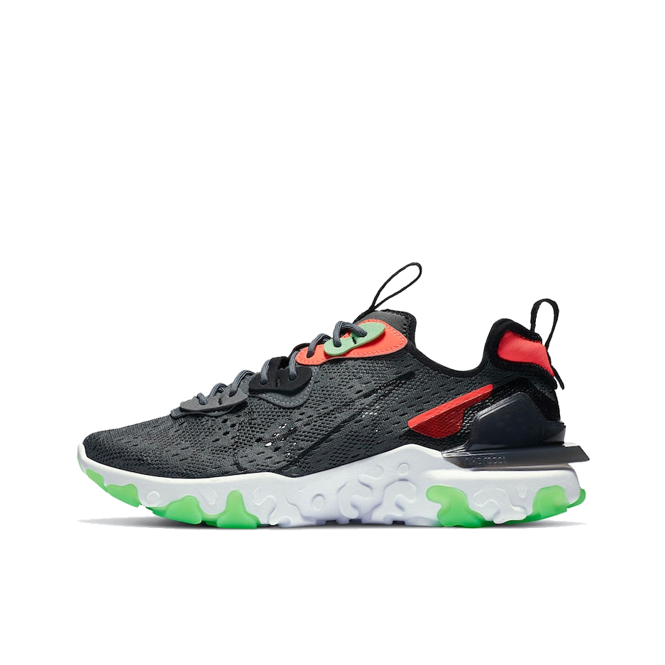 推荐商品：Nike React Vision 跑鞋 耐磨缓震休闲轻便透气机能解构运动织物合成革泡棉包裹性 黑色/铁灰/绿色