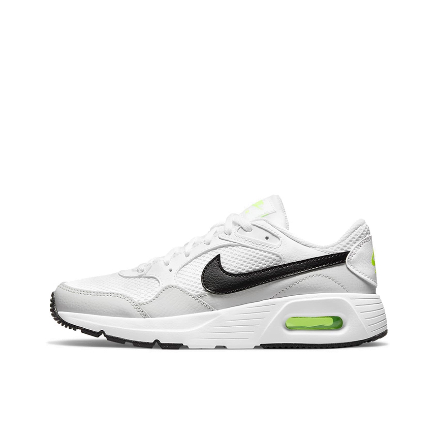 推荐商品：Nike Air Max SC 防滑耐磨 舒适缓震 网布透气 织物 气垫 减震 复古 合成革 耐穿 运动休闲鞋 GS/白色/黑色/绿色
