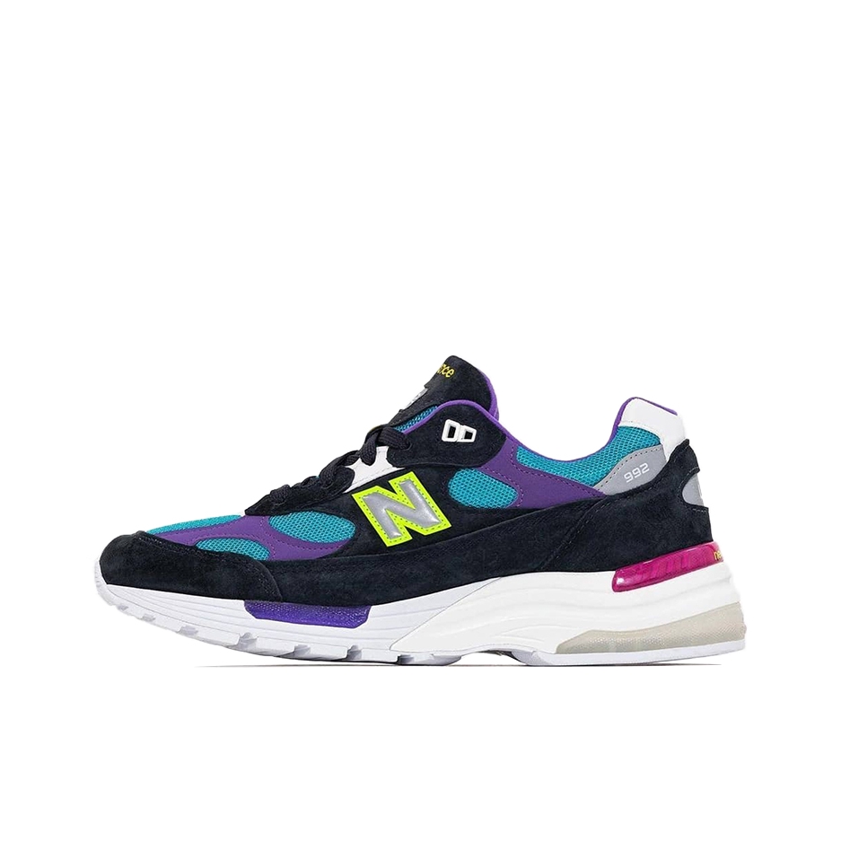 推荐商品：New Balance 992 跑鞋 减震防滑耐磨舒适透气网布织物人造革复古合成革圆头 Rewind YCMC联名/黑色/紫色/湖蓝