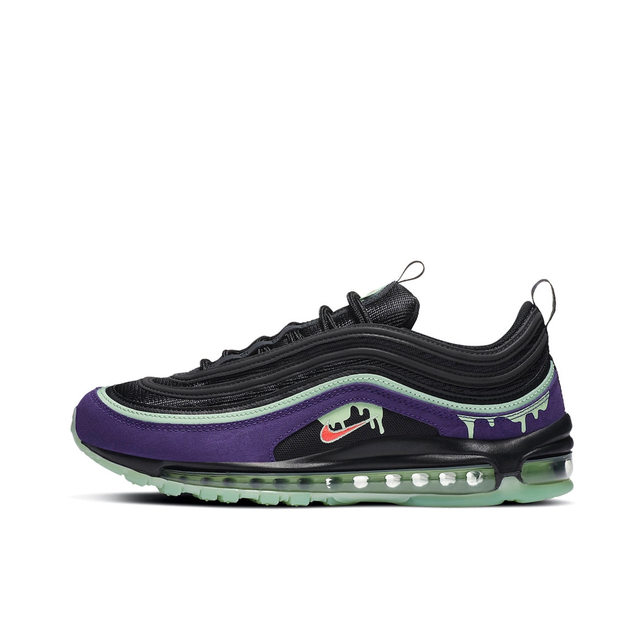 推荐商品：Nike Air Max 97 跑鞋 气垫减震全掌舒适透气防滑耐磨百搭复古织物合成革运动时尚圆头包裹性支撑 Slime 黑色/紫色/浅蓝