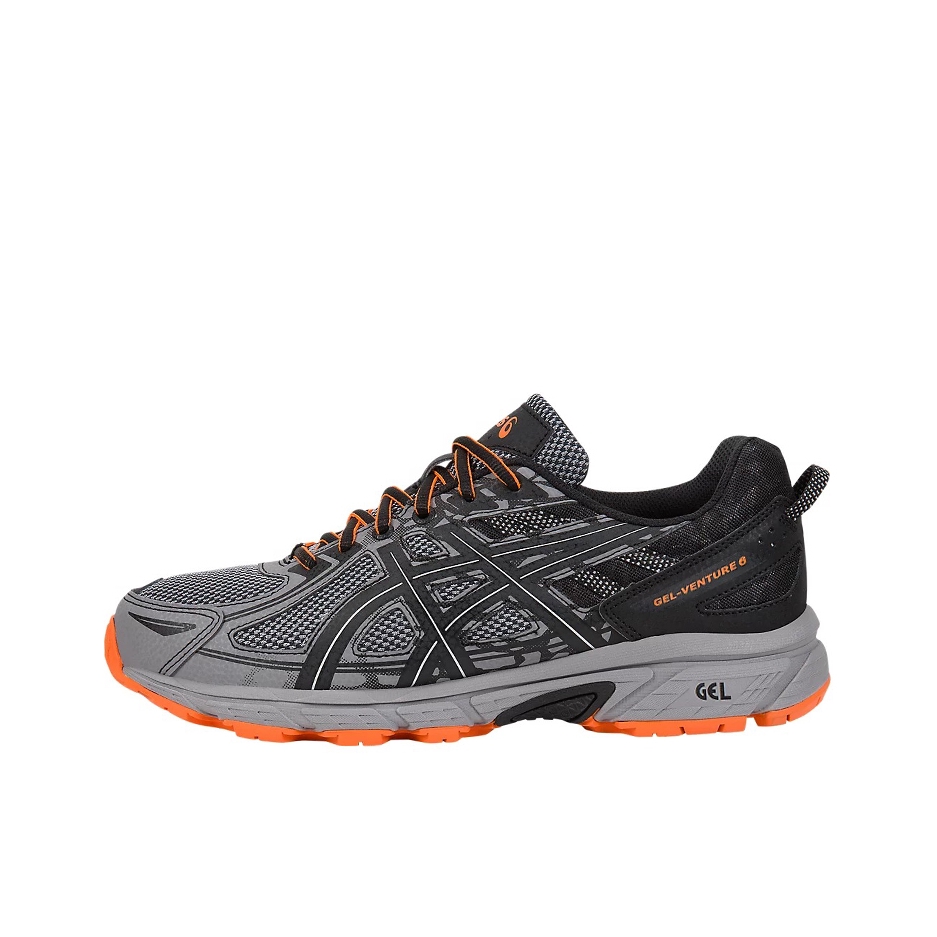 推荐商品：Asics/亚瑟士 Gel-Venture 6 跑鞋 防滑耐磨缓冲抓地减震回弹透气复古越野 黑色/灰色/橙色