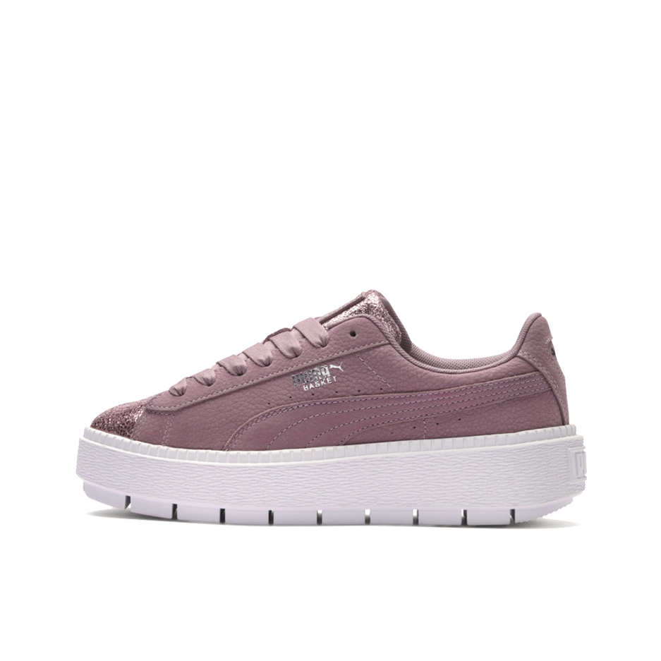 推荐商品：Puma/彪马 Platform Trace 运动休闲鞋 潮流复古圆头松糕底 PaleVioletRed/White 灰粉白