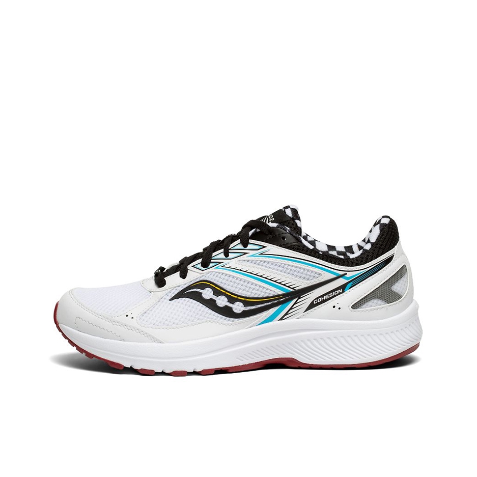 推荐商品：Saucony/索康尼 Cohesion 凝聚 14 支撑缓震 防滑耐磨 透气 织物 运动 慢跑 越野 合成革 跑鞋 白色/黑色