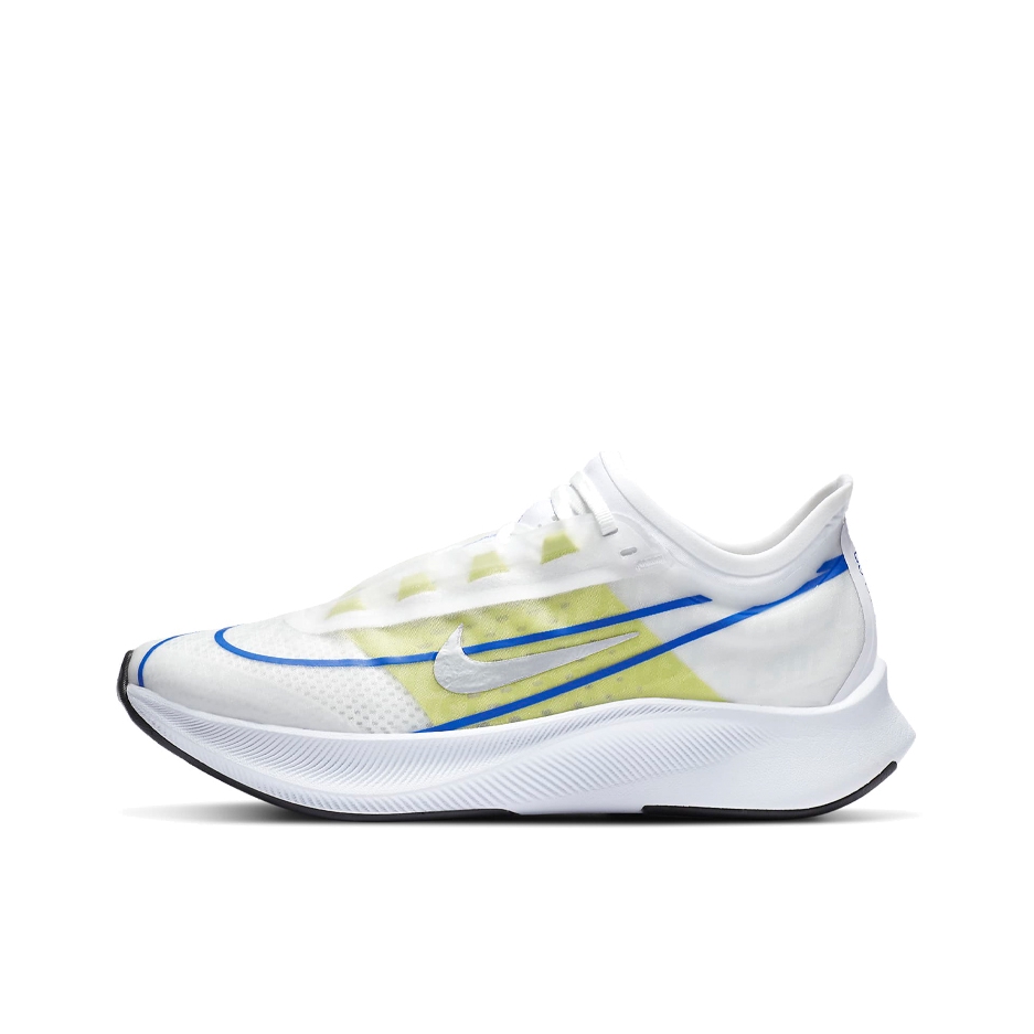 推荐商品：Nike Zoom Fly 3 跑鞋 缓震回弹防滑耐磨竞速碳板马拉松合成革织物泡棉 女款/白色/蓝色/黄色