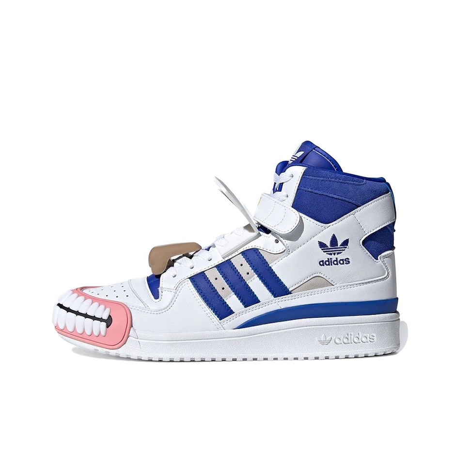推荐商品：adidas Originals Forum 板鞋 轻便复古防滑时尚魔术贴篮球风薄底包裹性 Humanarchives Kerwin Frost联名/白色/蓝色/马脸
