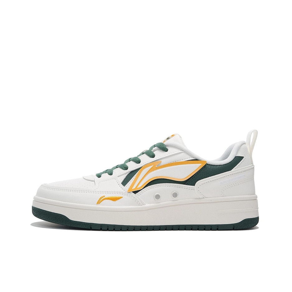 推荐商品：李宁 海川 小白鞋 板鞋 云科技防滑耐磨减震回弹轻便透气时尚舒适软弹拼接鞋面增高 男款/云雾白/庄园绿