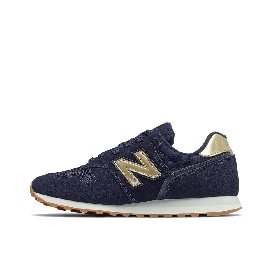推荐商品：New Balance 373 织物 经典复古 百搭简约 网布 减震 舒适透气 防滑耐磨 低帮 合成革 马拉松 轻便缓震 运动休闲鞋 藏青色/金属金