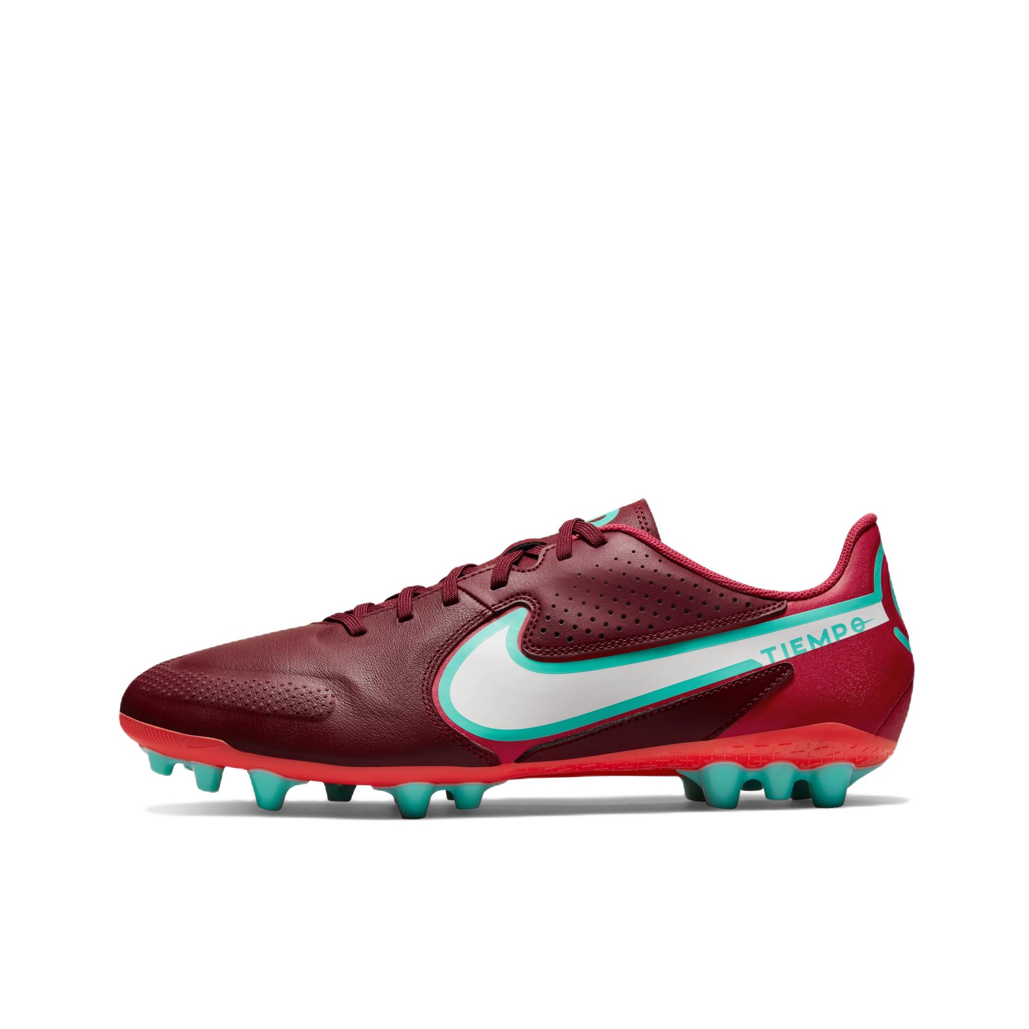 推荐商品：Nike Tiempo Legend 9 Academy AG 入门 胶质短钉 人造草地 抗冲击防滑耐磨圆头 足球鞋 神秘木槿色/亮深红/白色
