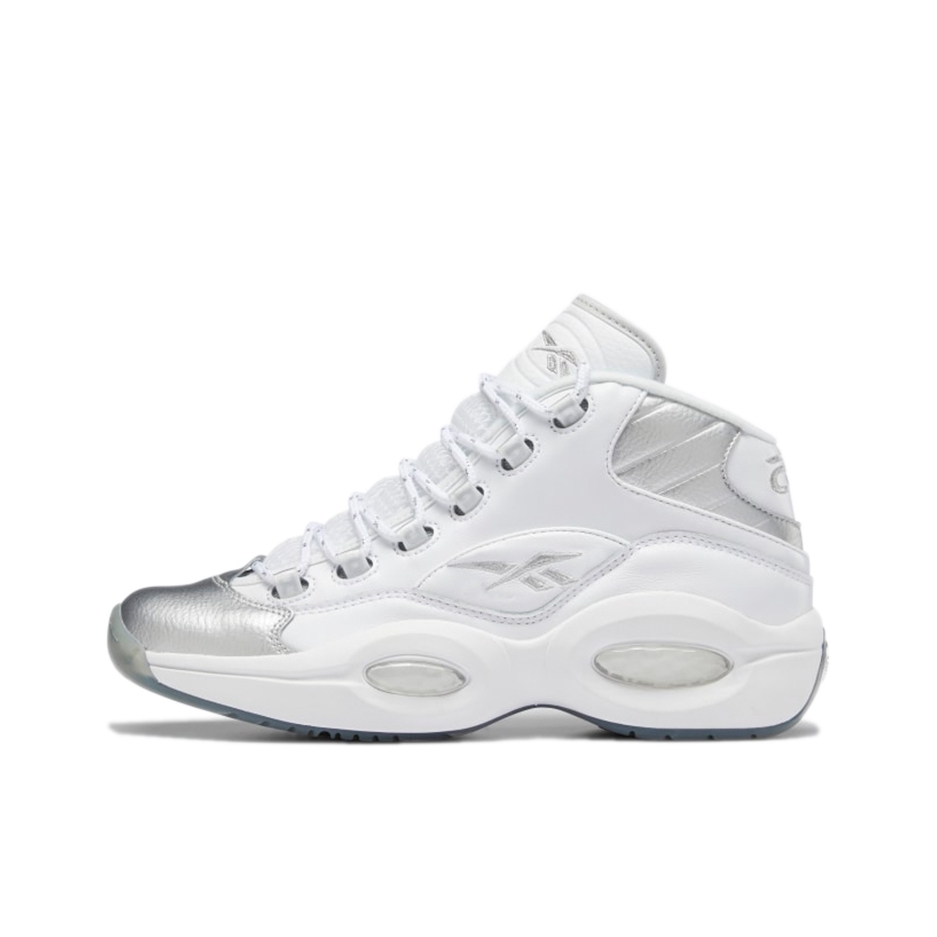 推荐商品：Reebok/锐步 Question 复古 减震 防滑耐磨 实战 透气 运动 包裹性 篮球鞋 白/银
