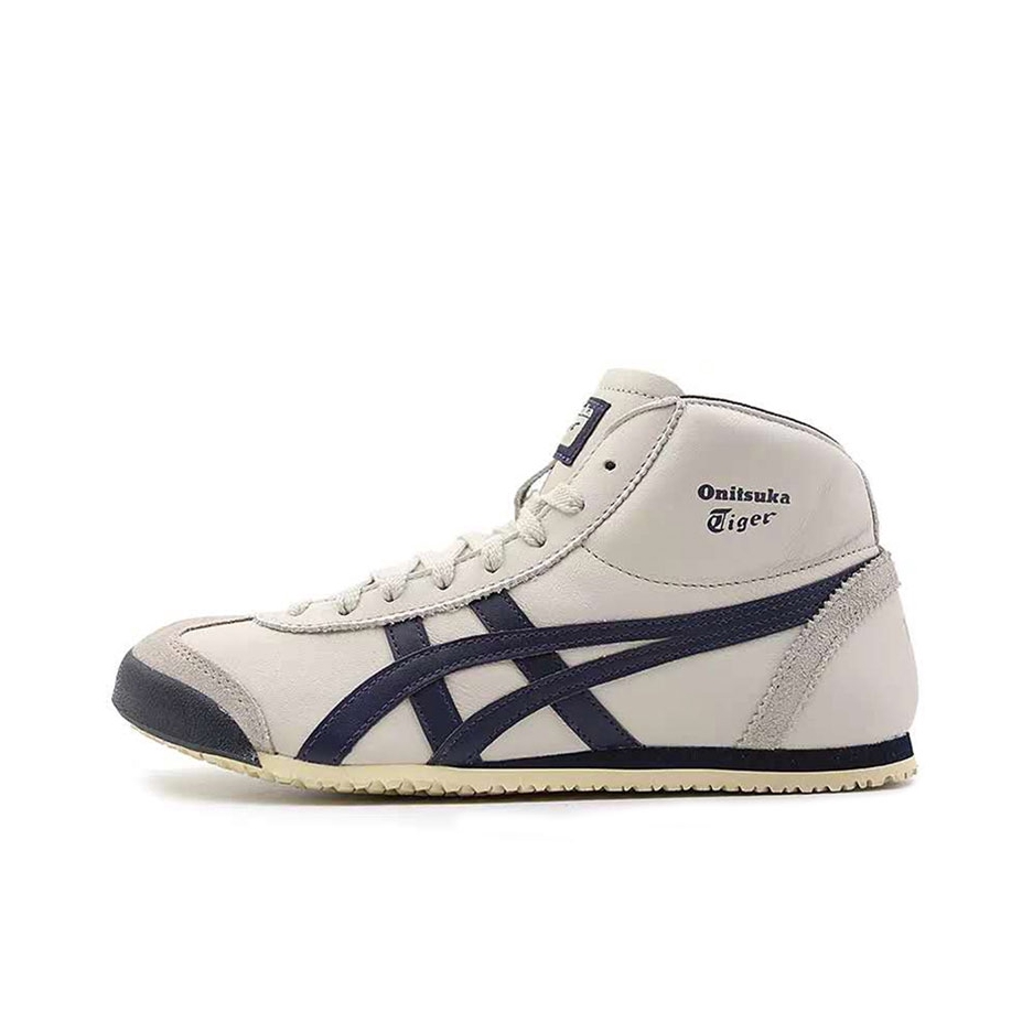 推荐商品：Onitsuka Tiger Mexico Mid Runner 复古时尚 轻便 减震 防滑 耐磨 德训鞋 休闲鞋 Birch/India Ink 高帮/米白/深蓝