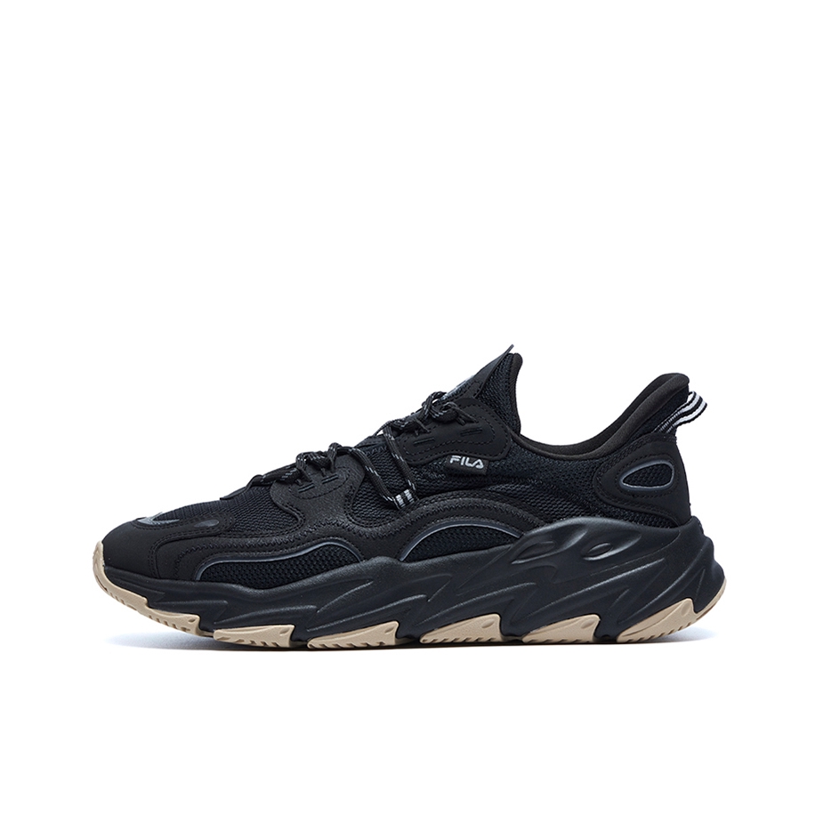 推荐商品：FILA/斐乐 Wave 海浪 网面透气 耐磨防滑 舒适轻便 圆头 厚底 合成革 织物 支撑 复古潮流 运动休闲鞋 黑色