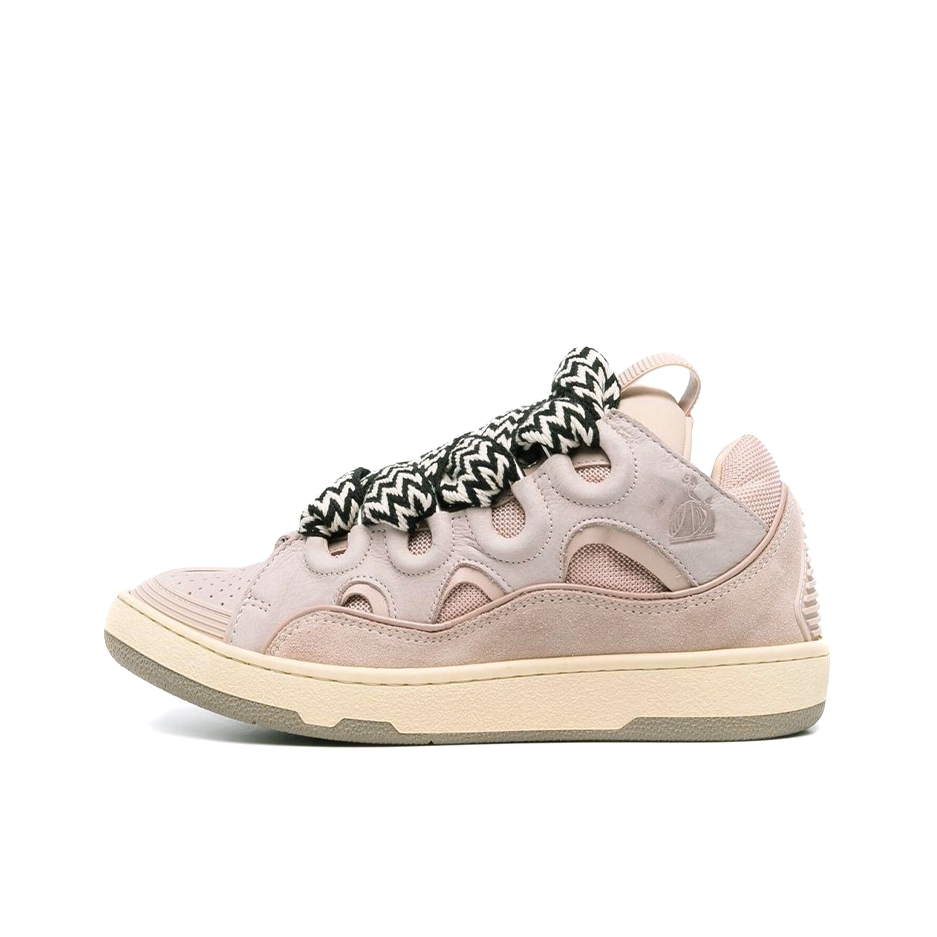 推荐商品：LANVIN 浪凡 Curb 舒适圆头 防滑耐磨 时尚百搭 潮流 运动 拼接 皮质 徽标 板鞋 CURB 粉色