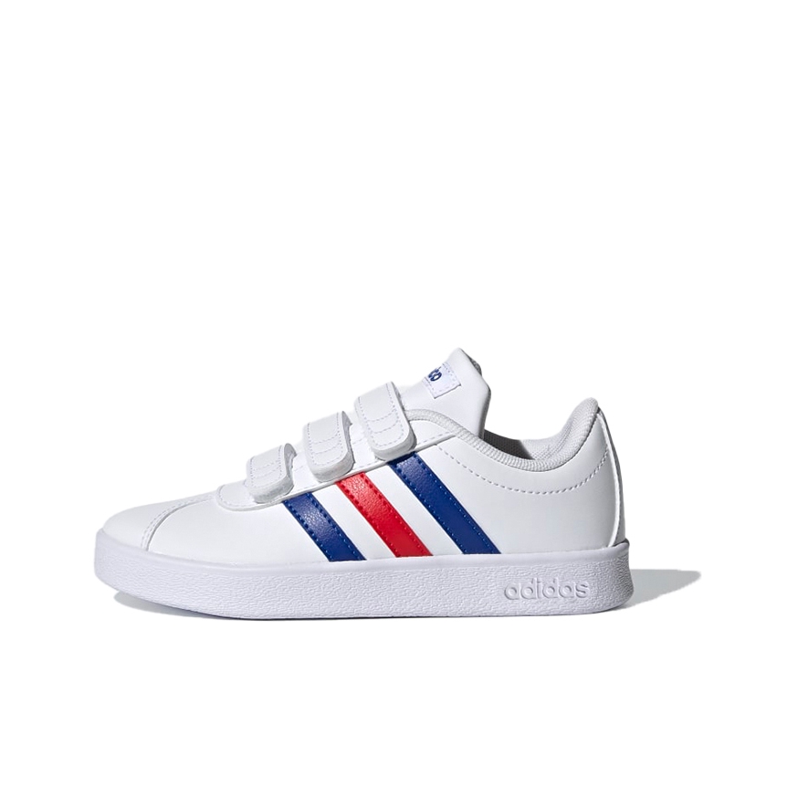 推荐商品：adidas VL Court 2 T头鞋 德训鞋 板鞋儿童 防滑耐磨休闲百搭舒适透气魔术贴轻运动 小童/白色/蓝色/白色