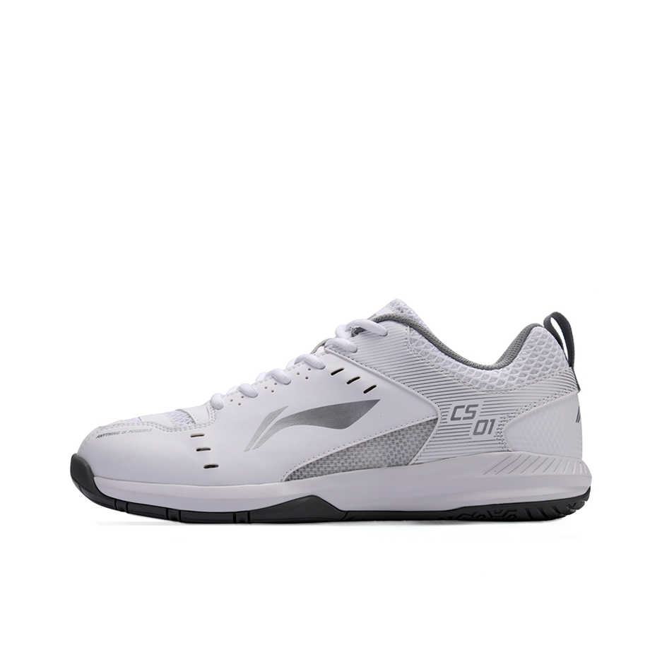 推荐商品：李宁 轻羽 羽毛球鞋 系带织物防滑耐磨皮革透气训练火箭鞋 白色/银色