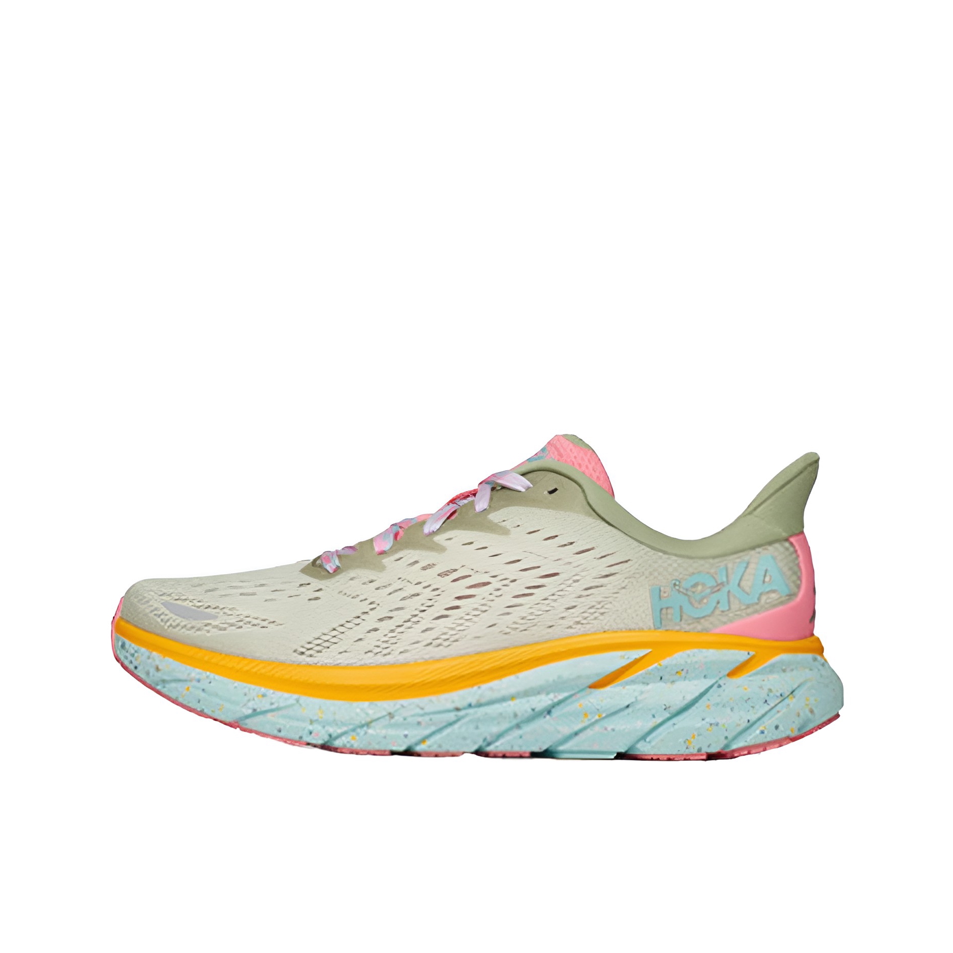 推荐商品：HOKA ONE ONE Clifton 克利夫顿 8 减震回弹 防滑耐磨 网布透气 跑鞋 海草棕/绿茶色