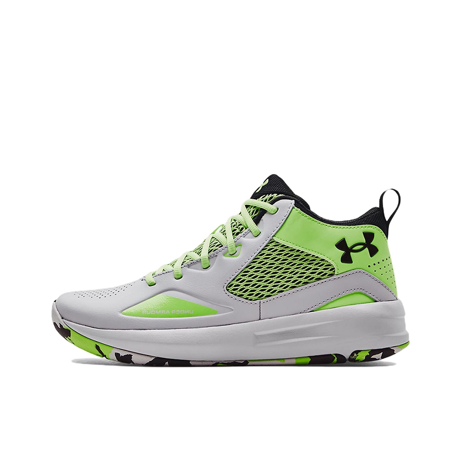 推荐商品：Under Armour/安德玛 Lockdown 5 网眼透气 缓震耐磨 合成革 网布 实战训练 篮球鞋 灰色/绿色