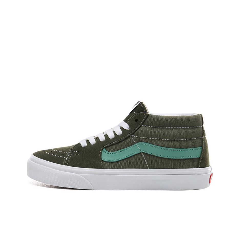 推荐商品：Vans/范斯 SK8-Mid 板鞋 潮流拼接复古百搭防滑耐磨 DarkOliveGreen/DarkCyan 深绿