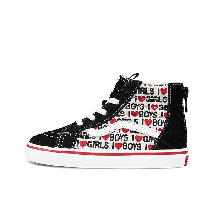 推荐商品：Vans/范斯 SK8-Hi 板鞋 潮流经典拼接复古街头厚底 I Heart 情人节限定/黑红