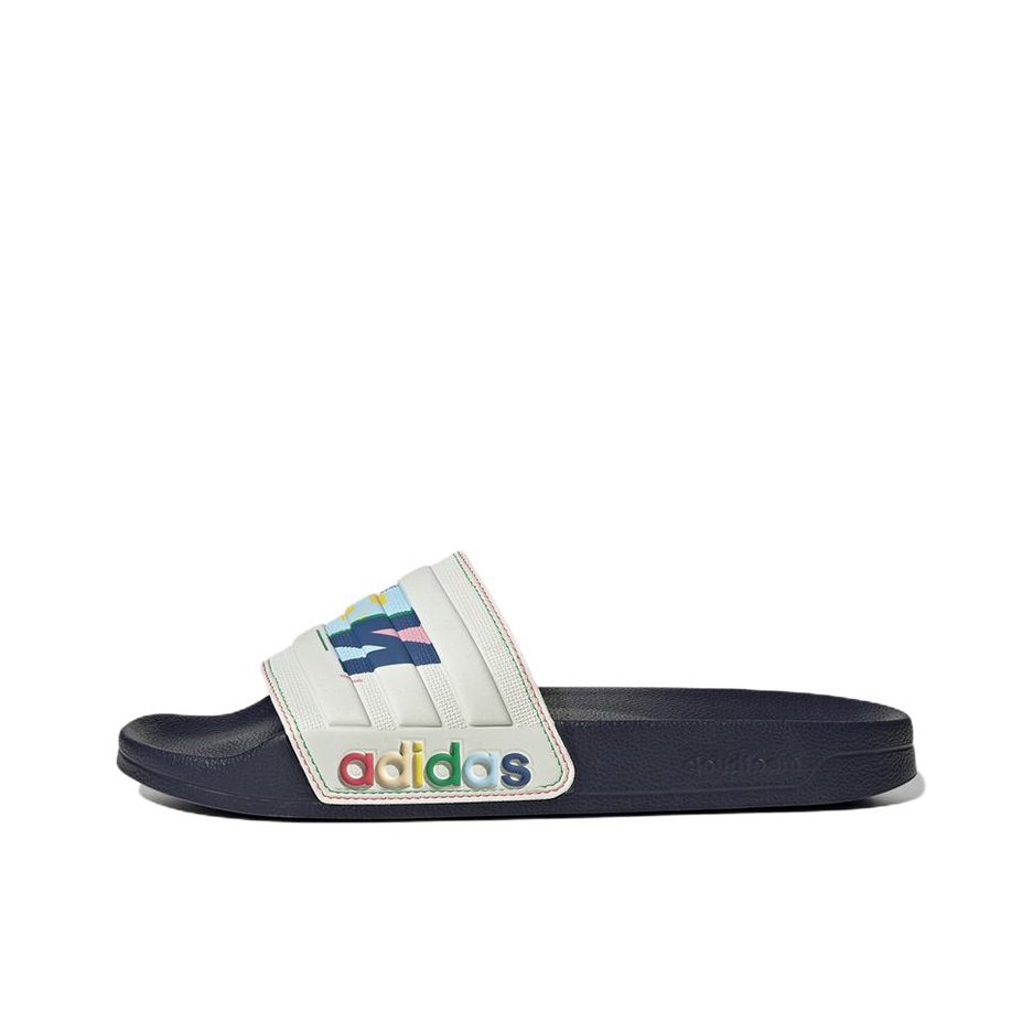 推荐商品：adidas Adilette Shower 防滑耐磨 轻便透气 一字 外穿 运动 拖鞋 乳白/彩色