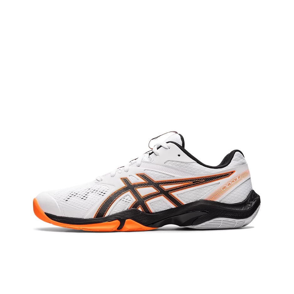 推荐商品：Asics/亚瑟士 Gel-Blade 8 缓震回弹 防滑耐磨 网面透气 羽毛球鞋 白色/橘色