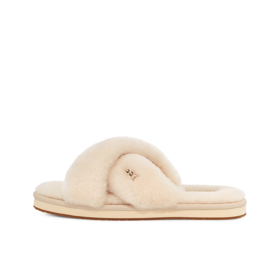 推荐商品：UGG Ayana 羊毛皮 加绒保暖 舒适百搭 一字 冬季拖鞋 自然白色