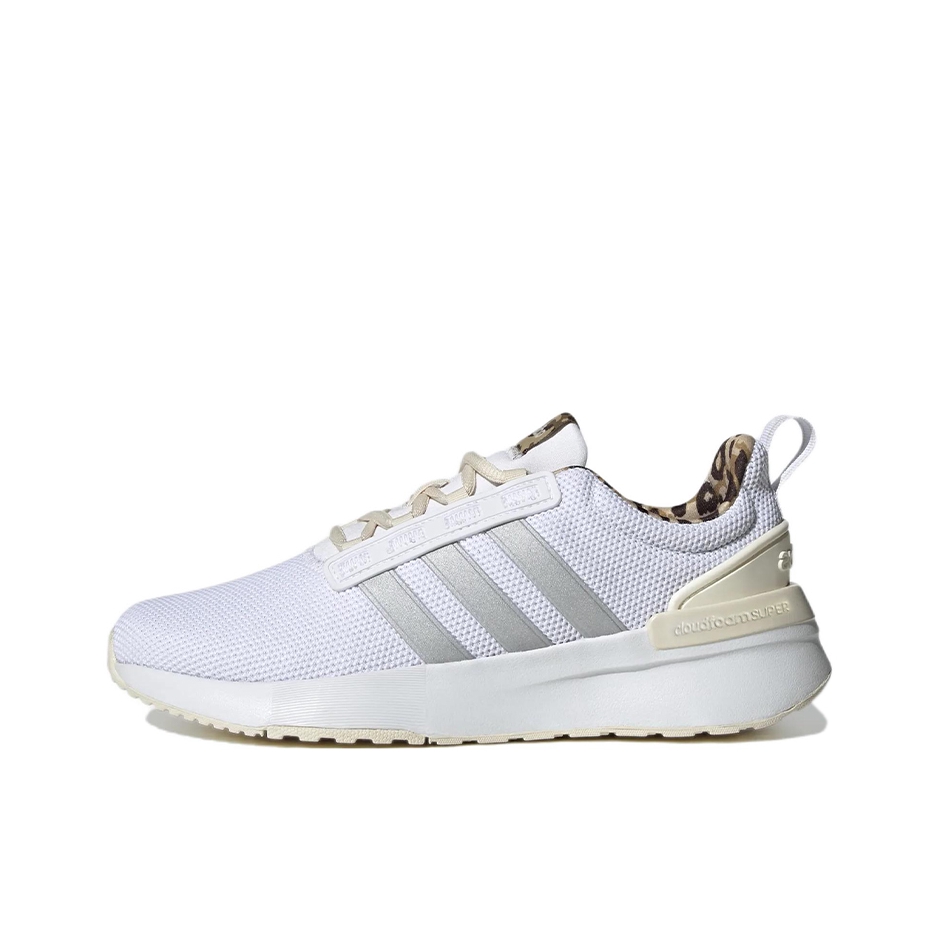 推荐商品：adidas Racer TR21 跑鞋 减震回弹防滑耐磨网面透气织物健身轻运动平跟 白色/金属银/黄色