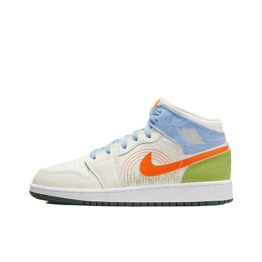 推荐商品：Air Jordan 1 板鞋 运动休闲鞋 复古潮流支撑合成革 GS/白色/橙色
