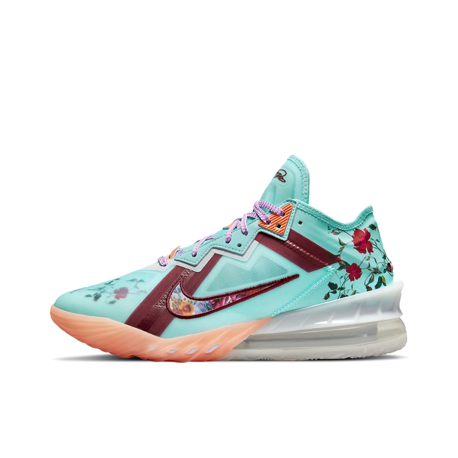 推荐商品：Nike Zoom LeBron 18 詹姆斯 篮球鞋 透气防滑耐磨实战支撑织物合成革 Floral 低帮/花卉/蓝色/红色
