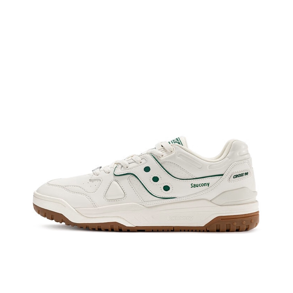 推荐商品：Saucony/索康尼 Cross 90 复古百搭 潮流 防滑耐磨 合成革 真皮 透气 增高 板鞋 运动休闲鞋 米色/白色/绿色