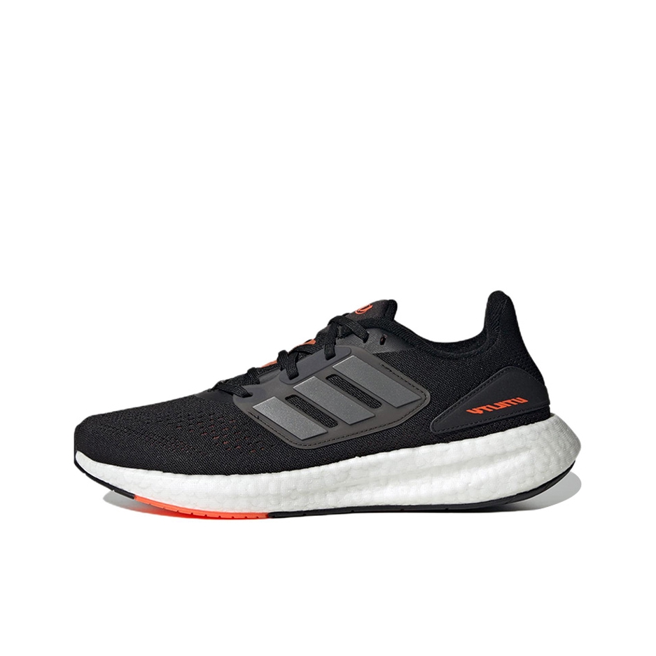推荐商品：adidas Pureboost 22 跑鞋 网面舒适透气减震耐磨回弹运动织物随心畅跑短跑全掌支撑平跟圆头 黑色/灰色/橙色