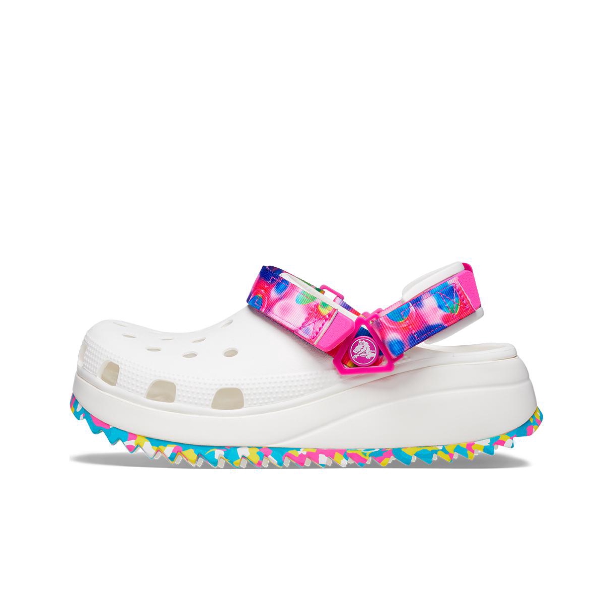 推荐商品：Crocs/卡骆驰 Classic Hiker Clog 猎户 酷走 透气厚底 防滑耐磨 包头 经典潮酷 穿孔 潮流时尚 圆头 套脚 运动 沙滩 拖鞋 洞洞鞋 凉鞋 白色/玫红色