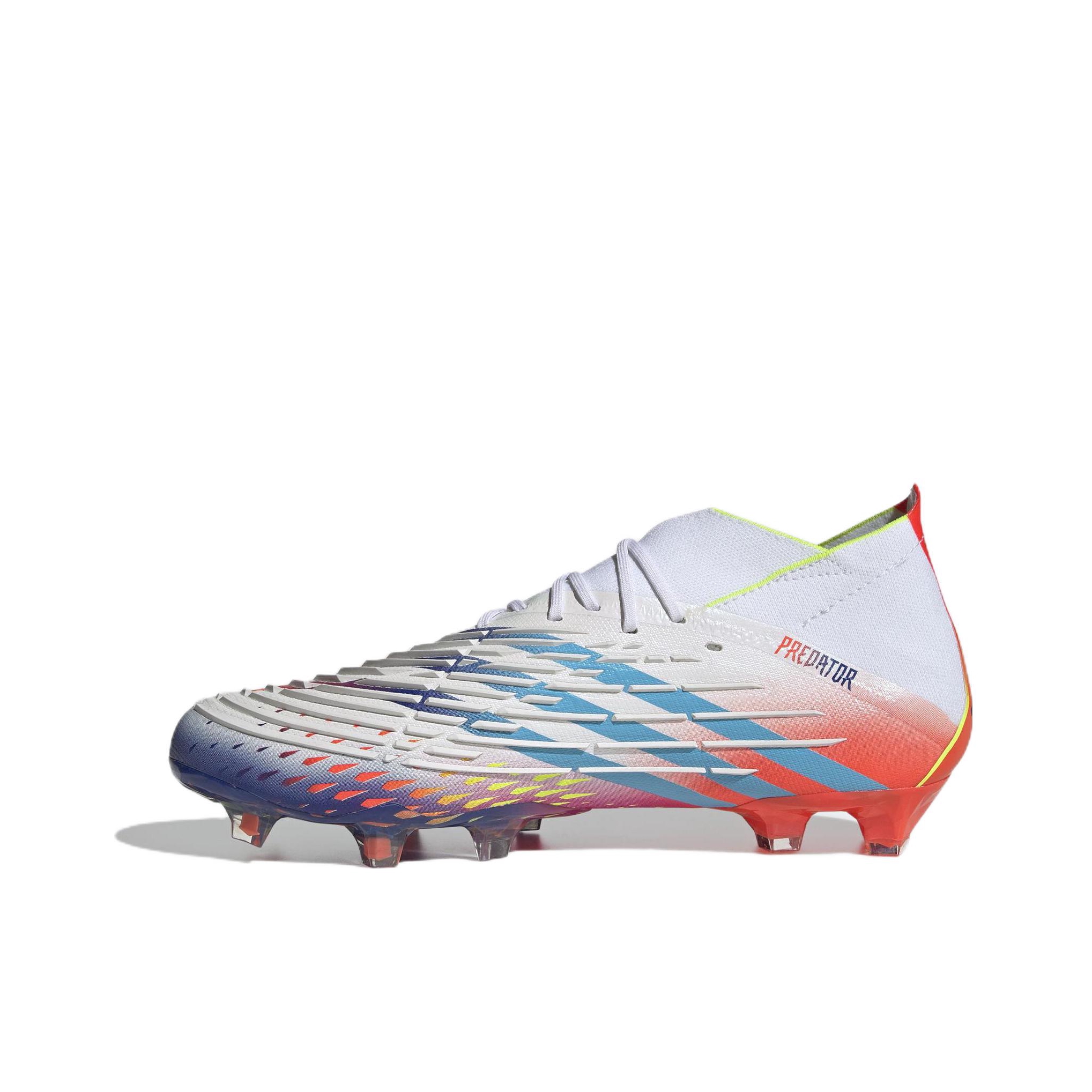 推荐商品：adidas Predator Edge .1 FG 顶级 胶质长钉 硬天然草场 织物 防滑 足球鞋 白色/红色/蓝色