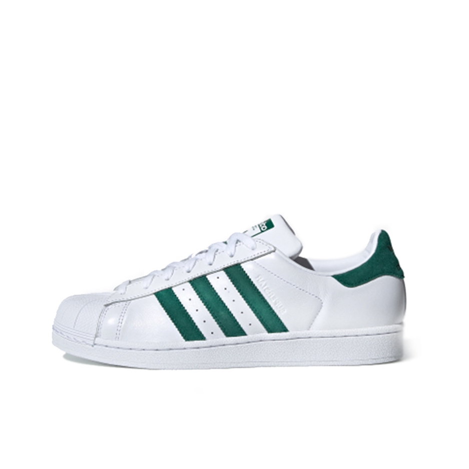 推荐商品：【宋雨琦同款】 adidas Originals Superstar 板鞋 轻便贝壳头薄底舒适百搭耐磨复古 Ftwr White/Collegiate Green 白绿/翻毛皮/奶白