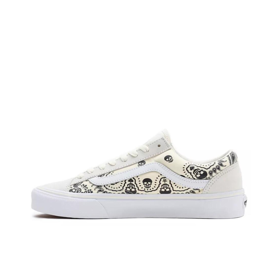 推荐商品：Vans/范斯 Style 36 滑板鞋 板鞋 舒适轻便防滑耐磨复古百搭帆布拼接防水运动 米白/腰花果/骷髅头