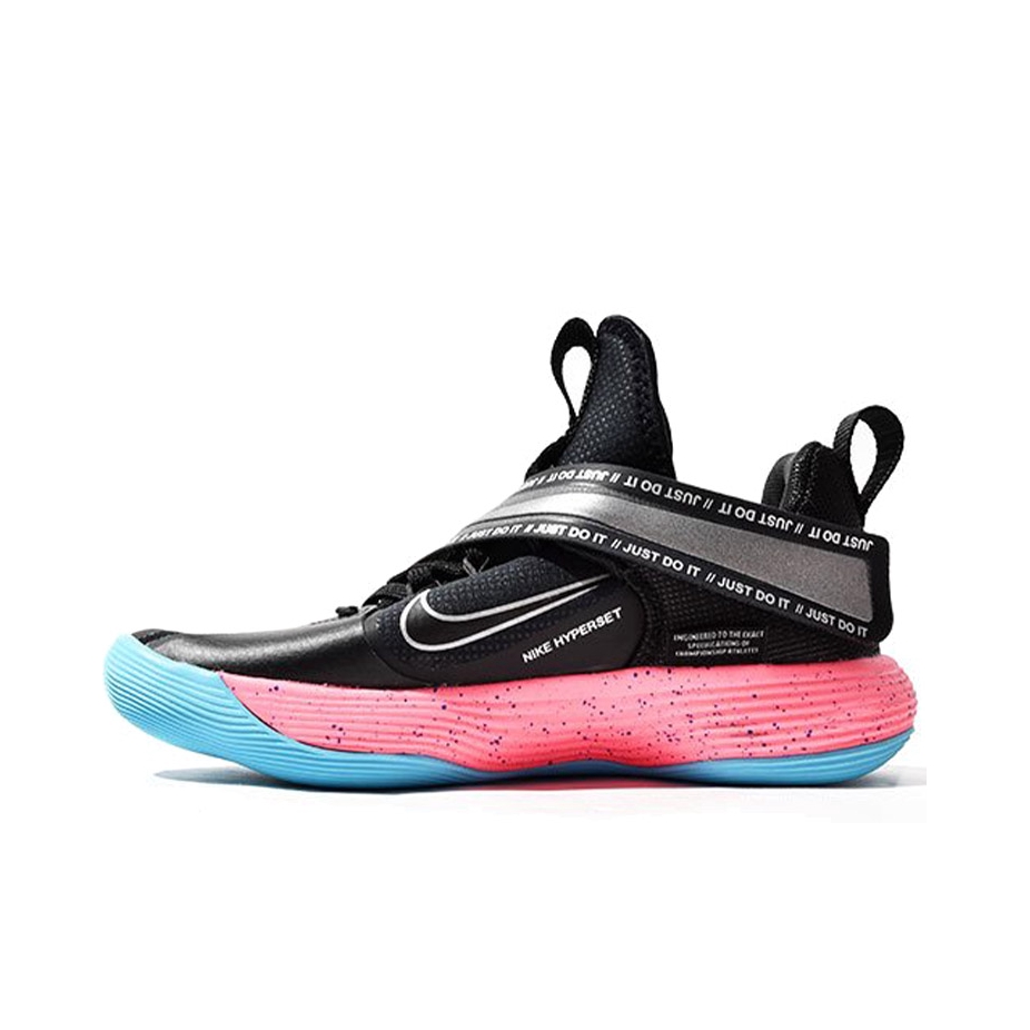 推荐商品：Nike React Hyperset 实战 耐磨舒适 防滑透气 圆头 支撑 织物 排球鞋 黑色/粉色/蓝色