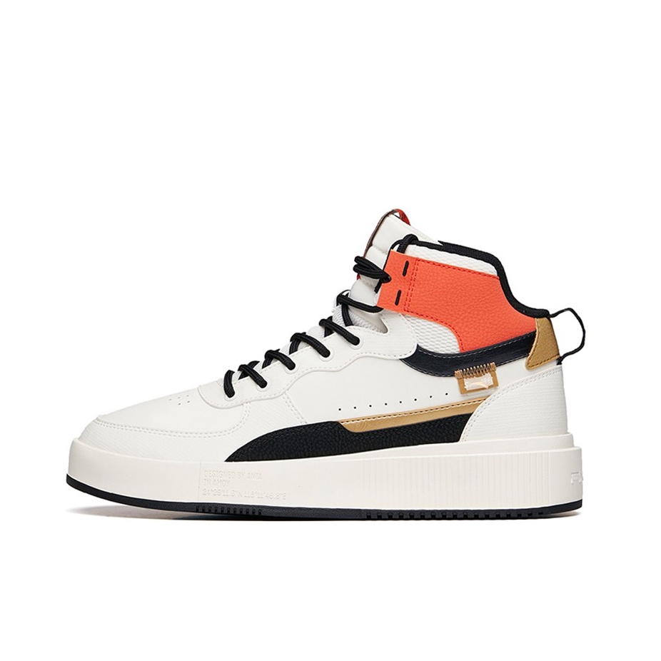 推荐商品：安踏 潮流百搭 防滑耐磨 减震回弹 轻便透气 厚底增高 运动 板鞋 象牙白/焦糖橙