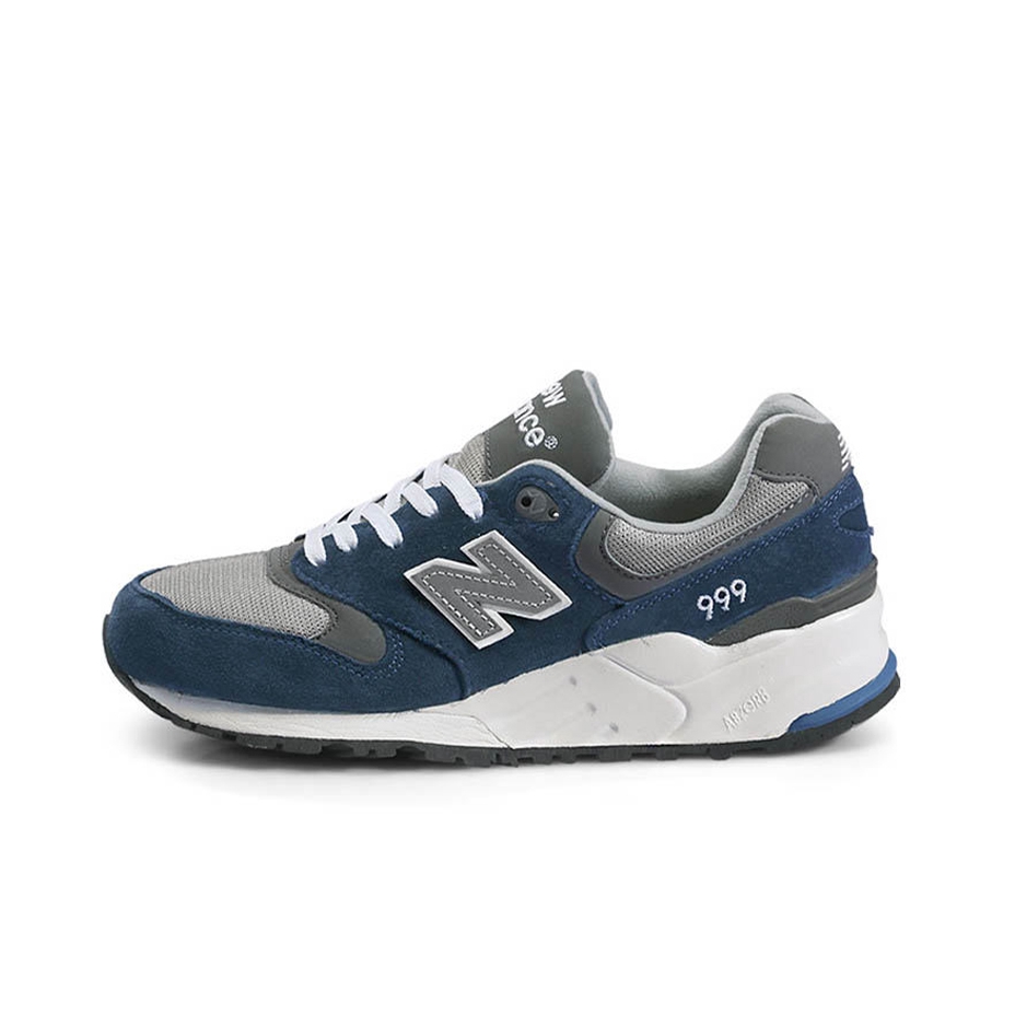 推荐商品：New Balance 999 跑鞋 减震防滑轻便透气耐磨复古经典合成革织物低帮 Navy / Grey / White 靛蓝/灰