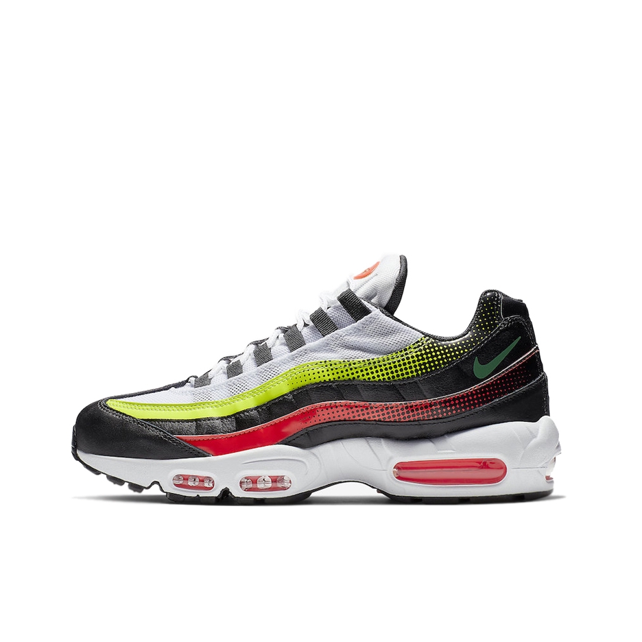推荐商品：Nike Air Max 95 跑鞋 潮流时尚复古百搭防滑耐磨舒适透气防水气垫织物支撑低帮缓震贴合耐用圆头 White/Volt Solar/Red 黑白红