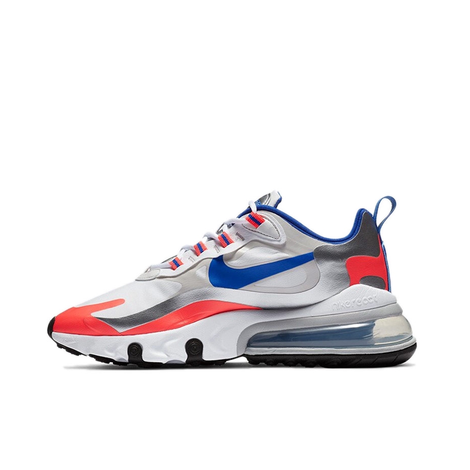 推荐商品：Nike Air Max 270 React 跑鞋 气垫缓震耐磨舒适透气复古拼接圆头回弹 Knicks 白橙蓝