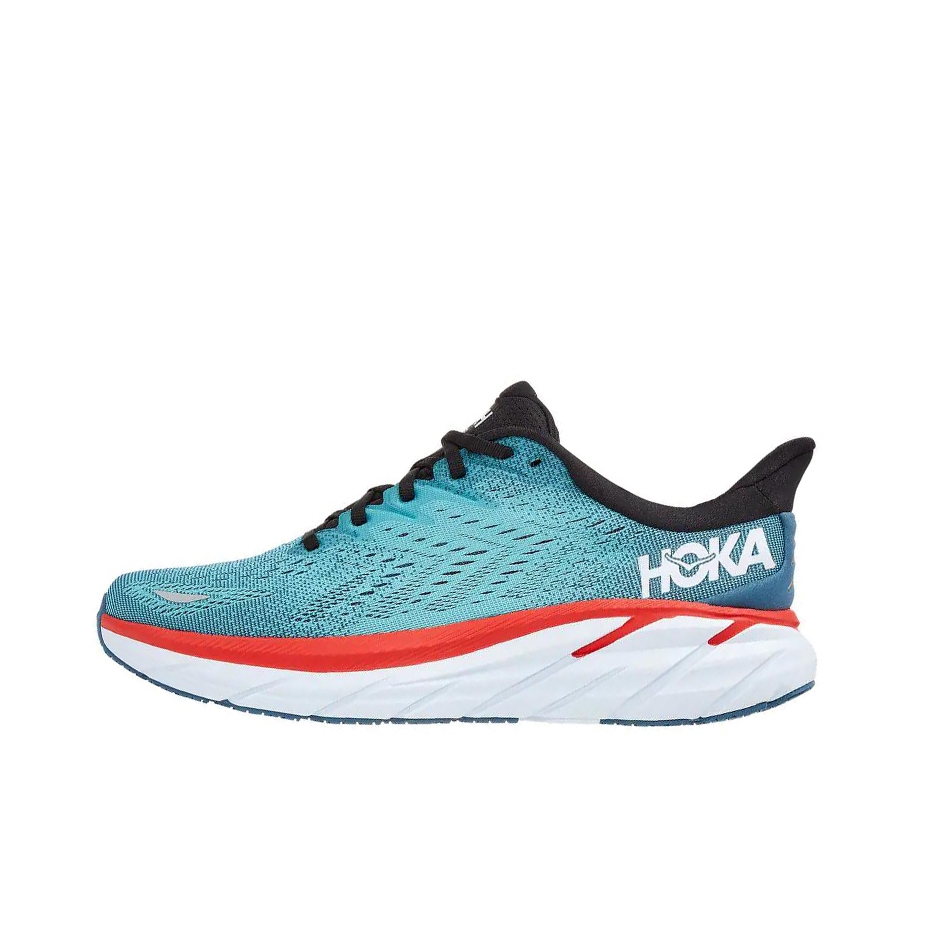 推荐商品：HOKA ONE ONE Clifton 克利夫顿 8 减震回弹 防滑耐磨 网布透气 跑鞋 墨绿色/水彩蓝