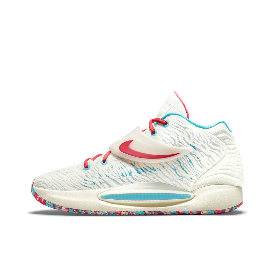 推荐商品：Nike KD 14 杜兰特 防滑耐磨 包裹性 圆头 支撑 实战 减震 织物 魔术贴 篮球鞋 Multicolor 国外版/白色/红色/蓝色