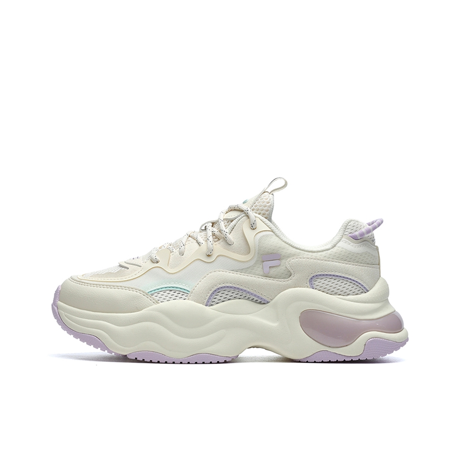 推荐商品：FILA/斐乐 Bubble 泡泡 防滑耐磨 复古 透气 舒适减震 厚底增高 运动 织物 防水 合成革 波浪 老爹鞋 女款/白色/紫色