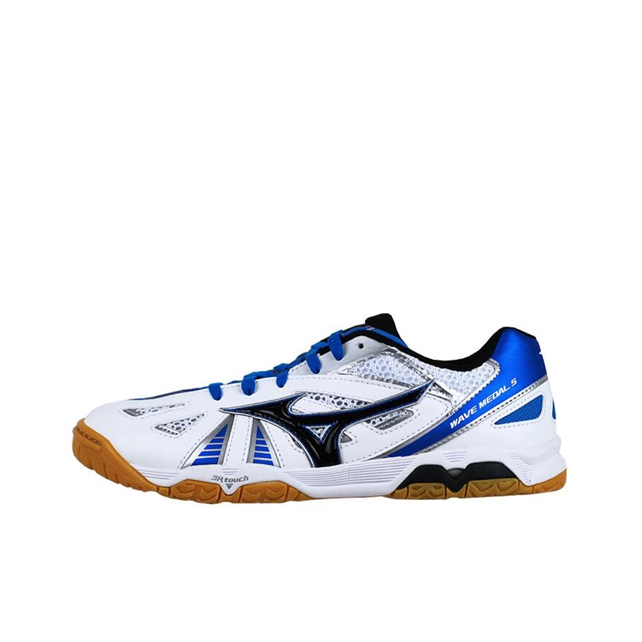 推荐商品：Mizuno/美津浓 Wave Medal 5 减震透气 防滑耐磨 舒适百搭 训练 乒乓球鞋 白色/藏蓝