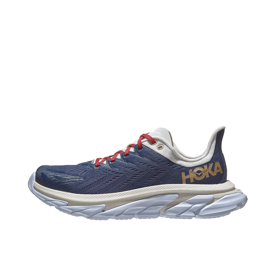 推荐商品：HOKA ONE ONE Clifton Edge 克利夫顿先锋 减震回弹 防滑耐磨 轻便透气 织物 跑鞋 深蓝/粉色